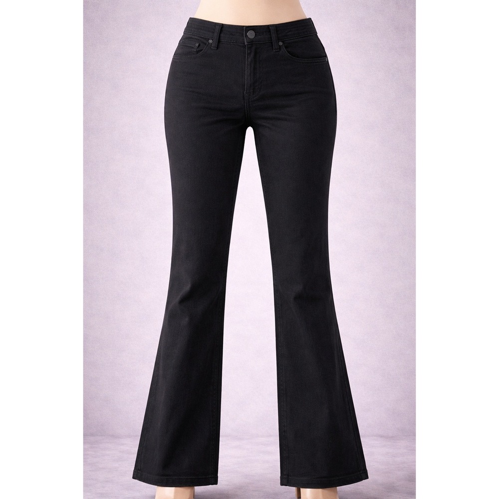 NWT Canyon Retreat Black Coated Flare Jeans High Rise Stepped Hem Womens Size 4
